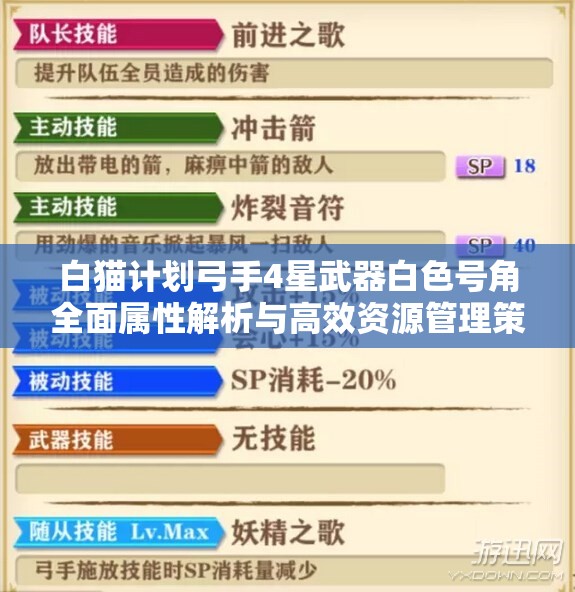 白猫计划弓手4星武器白色号角全面属性解析与高效资源管理策略