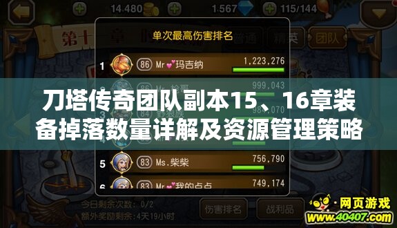 刀塔传奇团队副本15、16章装备掉落数量详解及资源管理策略探讨