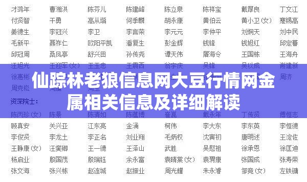 仙踪林老狼信息网大豆行情网金属相关信息及详细解读