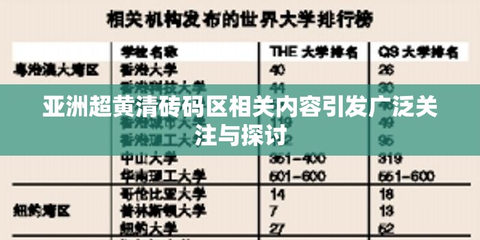 亚洲超黄清砖码区相关内容引发广泛关注与探讨