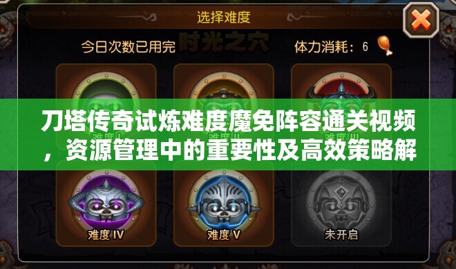 刀塔传奇试炼难度魔免阵容通关视频，资源管理中的重要性及高效策略解析
