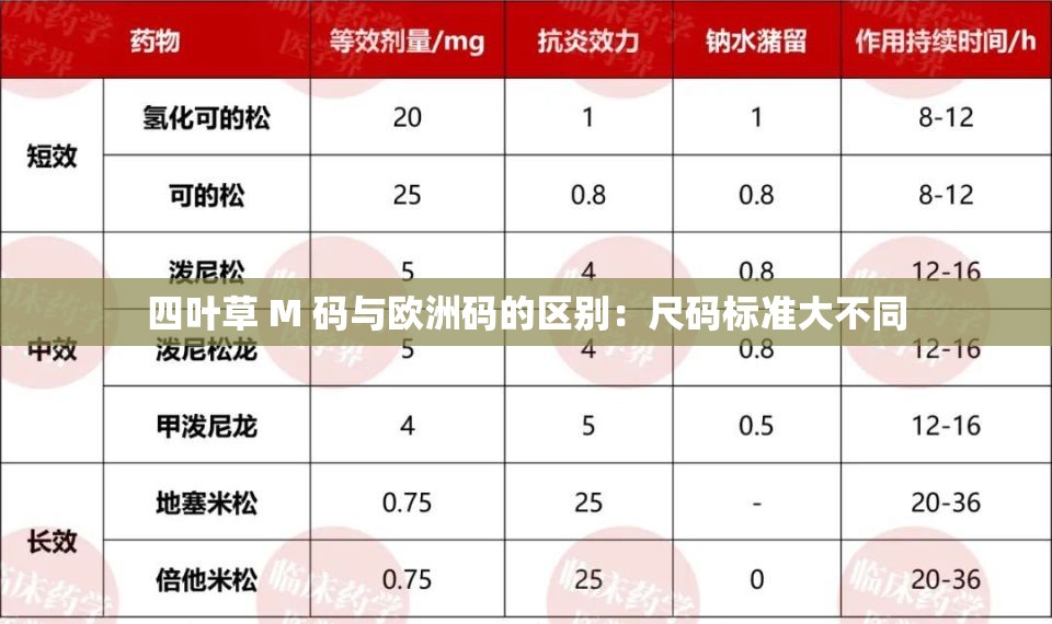 四叶草 M 码与欧洲码的区别：尺码标准大不同
