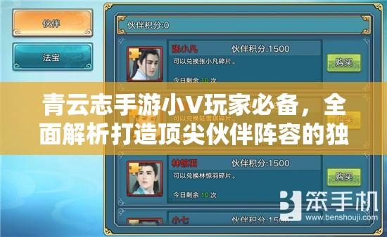 青云志手游小V玩家必备，全面解析打造顶尖伙伴阵容的独门秘籍