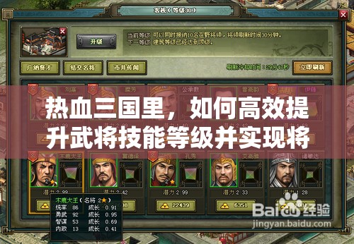 热血三国里，如何高效提升武将技能等级并实现将领品质进阶？