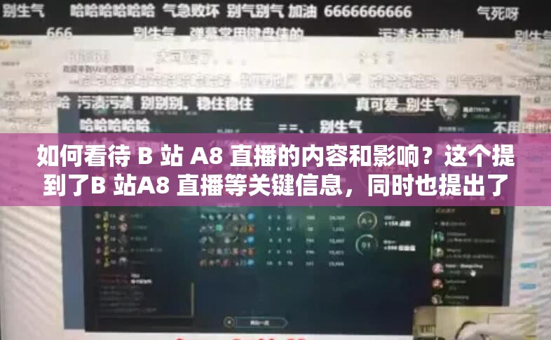 如何看待 B 站 A8 直播的内容和影响？这个提到了B 站A8 直播等关键信息，同时也提出了一个问题，有利于提高的相关性和搜索量