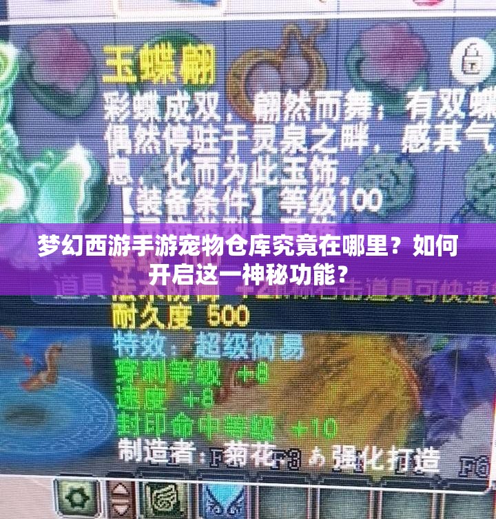 梦幻西游手游宠物仓库究竟在哪里？如何开启这一神秘功能？