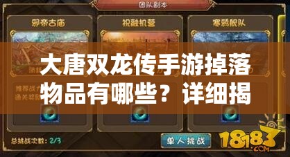 大唐双龙传手游掉落物品有哪些？详细揭秘制造悬念！